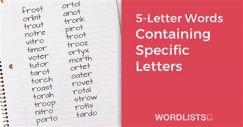 words containing the following letters.